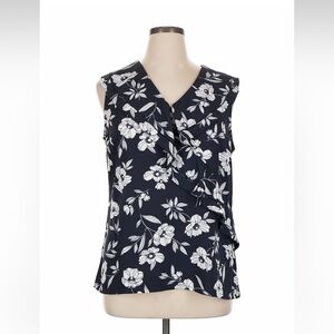 Ann Taylor size 16 xl Sleeveless Navy Floral Ruffle V-Neck Top